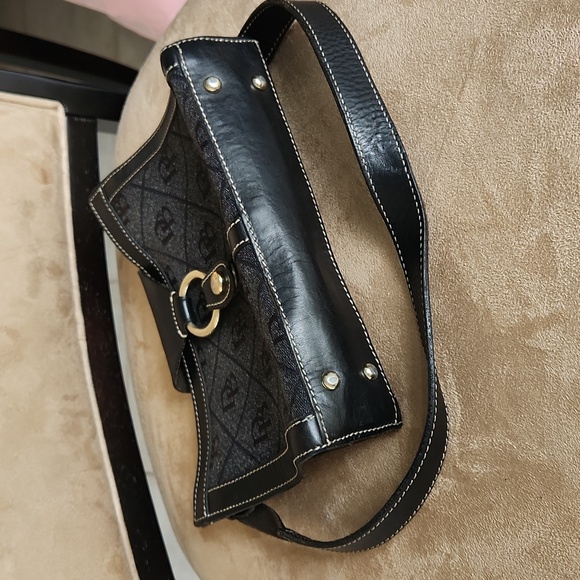 Dooney and Bourke ❤️ ring flap dark Grey canvas black leather shoulder bag - Picture 6 of 17